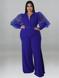 Women's Fashion Designer Belted Puffed 2-5XL Jumpsuits (Plus Size)-Women's Fashion Designer Rompers / Jumpsuits-Blue-Women&#x27;s fashion designer plus size clothes