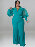 Women's Fashion Designer Belted Puffed 2-5XL Jumpsuits (Plus Size)-Women's Fashion Designer Rompers / Jumpsuits-Green-Women&#x27;s fashion designer plus size clothes