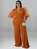 Women's Fashion Designer Belted Puffed 2-5XL Jumpsuits (Plus Size)-Women's Fashion Designer Rompers / Jumpsuits-Orange-Women&#x27;s fashion designer plus size clothes