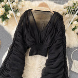 Women's Fashion Designer Blouse Chiffon Ruffle Long-Sleeve Tops-Women's Fashion Designer Long-Sleeve Tops-Women&#x27;s fashion designer plus size clothes