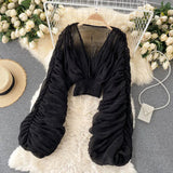 Women's Fashion Designer Blouse Chiffon Ruffle Long-Sleeve Tops-Women's Fashion Designer Long-Sleeve Tops-black-Women&#x27;s fashion designer plus size clothes