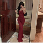 Women's Fashion Designer Bodycon Ruffled Spaghetti Dresses (Long)