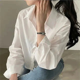 Women's Fashion Designer Crop Office Shirt Split Back Long-Sleeve Tops-Women's Fashion Designer Long-Sleeve Tops