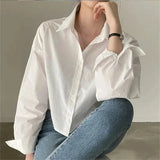 Women's Fashion Designer Crop Office Shirt Split Back Long-Sleeve Tops-Women's Fashion Designer Long-Sleeve Tops