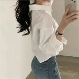Women's Fashion Designer Crop Office Shirt Split Back Long-Sleeve Tops-Women's Fashion Designer Long-Sleeve Tops
