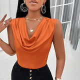 Women's Fashion Designer Crop Tops Cowl Neck Singlets-Women's Tops Fashion Designer Singlets
