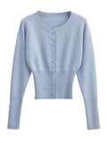 Women's Fashion Designer Crop Tops Knitted Wide Sleeve S-L Cardigans