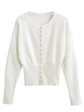 Women's Fashion Designer Crop Tops Knitted Wide Sleeve S-L Cardigans