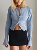 Women's Fashion Designer Crop Tops Knitted Wide Sleeve S-L Cardigans