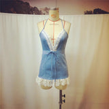 Women's Fashion Designer Denim Lace S-2XL Mini Dresses (Short)