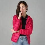 Women's Fashion Designer XL-7XL Duck Down Jackets (Plus Size)-Women's Tops Fashion Designer Plus Size Jerseys-Rose Red Hooded-Women&#x27;s fashion designer plus size clothes