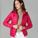 Women's Fashion Designer XL-7XL Duck Down Jackets (Plus Size)-Women's Tops Fashion Designer Plus Size Jerseys-Rose Red no Hooded-Women&#x27;s fashion designer plus size clothes