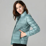 Women's Fashion Designer XL-7XL Duck Down Jackets (Plus Size)-Women's Tops Fashion Designer Plus Size Jerseys-Sky Blue no hooded-Women&#x27;s fashion designer plus size clothes