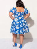 Women's Fashion Designer Floral Ruffle 4XL Short Dresses (Plus Size)