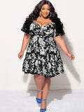 Women's Fashion Designer Floral Ruffle 4XL Short Dresses (Plus Size)