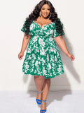 Women's Fashion Designer Floral Ruffle 4XL Short Dresses (Plus Size)