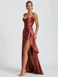 Women's Fashion Designer S-L High Split Satin Dresses (Long)-Women's Fashion Designer Dresses-International Women's Clothing