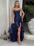 Women's Fashion Designer S-L High Split Satin Dresses (Long)-Women's Fashion Designer Dresses-International Women's Clothing