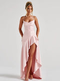Women's Fashion Designer S-L High Split Satin Dresses (Long)-Women's Fashion Designer Dresses-International Women's Clothing