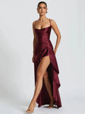 Women's Fashion Designer S-L High Split Satin Dresses (Long)-Women's Fashion Designer Dresses-International Women's Clothing