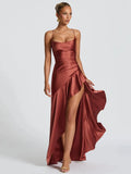 Women's Fashion Designer High Split S-L Satin Dresses (Long)