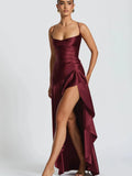 Women's Fashion Designer S-L High Split Satin Dresses (Long)-Women's Fashion Designer Dresses-International Women's Clothing
