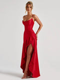 Women's Fashion Designer S-L High Split Satin Dresses (Long)-Women's Fashion Designer Dresses-International Women's Clothing