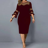 Women's Fashion Designer L-5XL Bodycon Patchwork Midi Dresses (Plus Size)