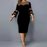 Women's Fashion Designer L-5XL Bodycon Patchwork Midi Dresses (Plus Size)