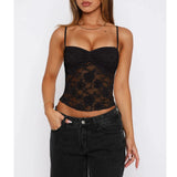 Women's Fashion Designer Lace Corset Crop Tank Tops S-L Singlets