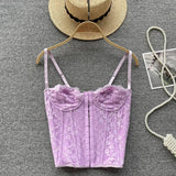 Women's Fashion Designer Lace Corset Crop Tops Singlets-Women's Tops Fashion Designer Singlets