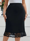 Women's Fashion Designer Lace Hem Bodycon Midi Skirts (Plus Size)