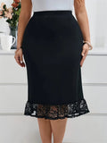 Women's Fashion Designer Lace Hem Bodycon Midi Skirts (Plus Size)