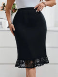 Women's Fashion Designer Lace Hem Bodycon Midi Skirts (Plus Size)