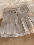 Women's Fashion Designer Lace Trim Pleated Skirts (Short)