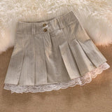 Women's Fashion Designer Lace Trim Pleated Skirts (Short)