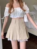 Women's Fashion Designer Lace Trim Pleated Skirts (Short)