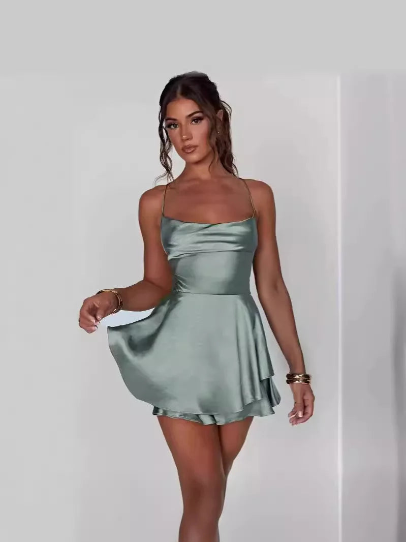 Women's Fashion Designer M-L Spaghetti Strap Satin Dresses (Short) International Women's Clothing Women's Fashion Designer M-L Spaghetti Strap Satin Dresses (Short) International Women's Clothing
