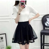 Women's Fashion Designer Mesh Overlay Mini Skirts (Short)-Women's Fashion Designer Skirts