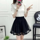 Women's Fashion Designer Mesh Overlay Mini Skirts (Short)-Women's Fashion Designer Skirts