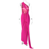 Women's Fashion Designer One Shoulder Halter Bodycon Maxi Dresses (Long)-Women's Fashion Designer Dresses