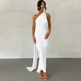 Women's Fashion Designer One Shoulder Halter Bodycon Maxi Dresses (Long)-Women's Fashion Designer Dresses