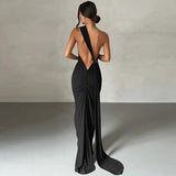 Women's Fashion Designer One Shoulder Halter Bodycon Maxi Dresses (Long)-Women's Fashion Designer Dresses