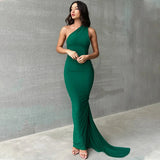 Women's Fashion Designer One Shoulder Halter Bodycon Maxi Dresses (Long)-Women's Fashion Designer Dresses