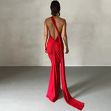 Women's Fashion Designer One Shoulder Halter Bodycon Maxi Dresses (Long)-Women's Fashion Designer Dresses