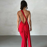 Women's Fashion Designer One Shoulder Halter Bodycon Maxi Dresses (Long)-Women's Fashion Designer Dresses