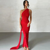 Women's Fashion Designer One Shoulder Halter Bodycon Maxi Dresses (Long)-Women's Fashion Designer Dresses