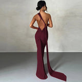 Women's Fashion Designer One Shoulder Halter Bodycon Maxi Dresses (Long)