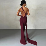 Women's Fashion Designer One Shoulder S-L Bodycon Maxi Dresses (Long)-Women's Fashion Designer Dresses-Claret-Women&#x27;s fashion designer plus size clothes