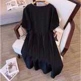 Women's Fashion Designer Pleated Button 2-12XL Short Dresses (Plus Size)-Women's Fashion Designer Plus Size Dresses